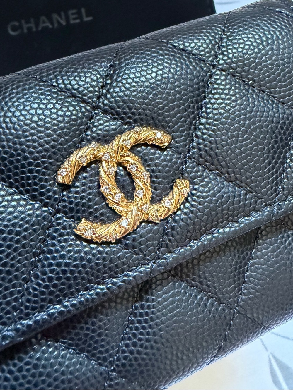 CHANEL Black Quilted Caviar Leather Wallet with Gold CC Emblem - Picture 2 of 8